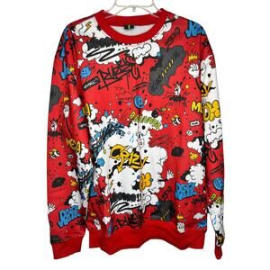 Screenshot Animation Crew Neck Fleece Sweatshirt XL Red Slim Holidays Pullover
